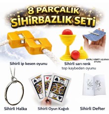 8’li Sihirbazlık Seti (Kibrit, Defter, Halka, Kupa, İp, 3’lü Kart)