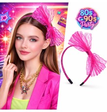 80’ler 90’lar Neon Pembe Dantel Taç Fiyonklu