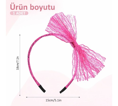 80’ler 90’lar Neon Pembe Dantel Taç Fiyonklu