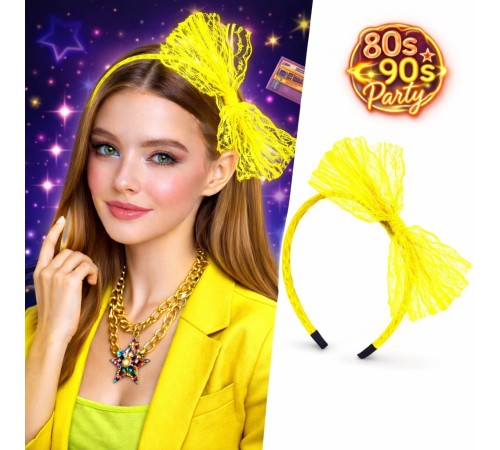 80’ler 90’lar Neon Sarı Dantel Taç Fiyonklu