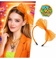 80’ler 90’lar Neon Turuncu Dantel Taç Fiyonklu