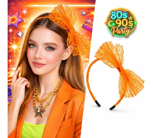 80’ler 90’lar Neon Turuncu Dantel Taç Fiyonklu