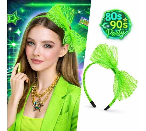 80’ler 90’lar Neon Yeşil Dantel Taç Fiyonklu