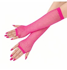 80’ler 90’lar Retro Neon Fuşya Şeker Pembesi File Parmaksız Eldiven 26 cm