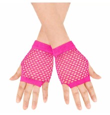 80’ler 90’lar Retro Neon Fuşya Şeker Pembesi File Parmaksız Kısa Eldiven 11 cm