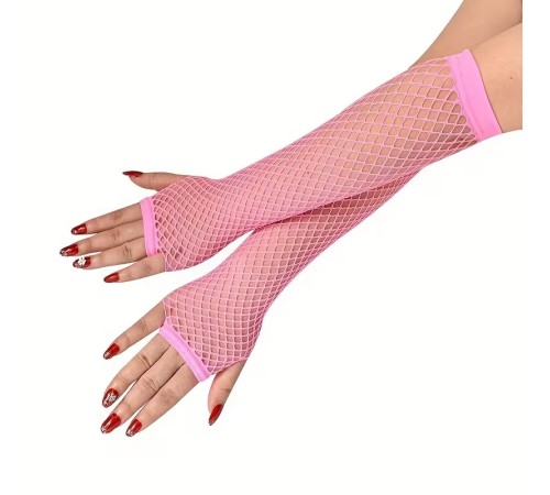 80’ler 90’lar Retro Neon Pembe File Parmaksız Eldiven 26 cm