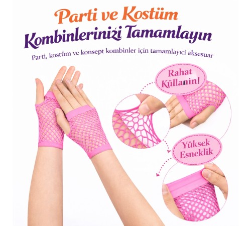 80’ler 90’lar Retro Neon Pembe File Parmaksız Kısa Eldiven 11 cm