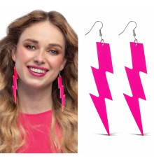 80’ler 90'lar Retro Neon Pembe Şimşek Küpe 10 cm