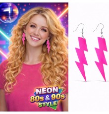 80’ler 90'lar Retro Neon Pembe Şimşek Küpe 10 cm
