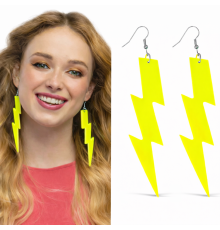 80’ler 90'lar Retro Neon Sarı Şimşek Küpe 10 cm