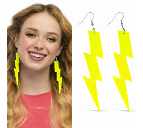 80’ler 90'lar Retro Neon Sarı Şimşek Küpe 10 cm