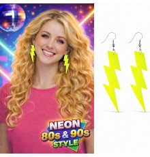 80’ler 90'lar Retro Neon Sarı Şimşek Küpe 10 cm