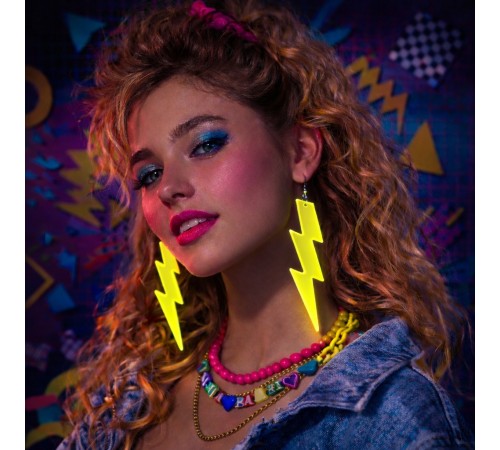 80’ler 90'lar Retro Neon Sarı Şimşek Küpe 10 cm