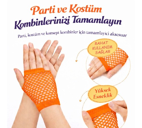 80’ler 90’lar Retro Neon Turuncu File Parmaksız Kısa Eldiven 11 cm