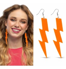 80’ler 90'lar Retro Neon Turuncu Şimşek Küpe 10 cm