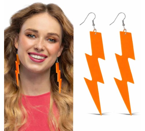 80’ler 90'lar Retro Neon Turuncu Şimşek Küpe 10 cm