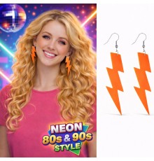 80’ler 90'lar Retro Neon Turuncu Şimşek Küpe 10 cm