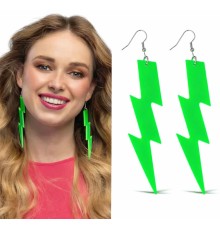 80’ler 90'lar Retro Neon Yeşil Şimşek Küpe 10 cm