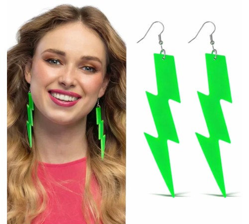 80’ler 90'lar Retro Neon Yeşil Şimşek Küpe 10 cm
