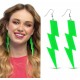 80’ler 90'lar Retro Neon Yeşil Şimşek Küpe 10 cm