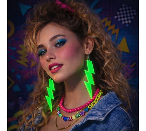 80’ler 90'lar Retro Neon Yeşil Şimşek Küpe 10 cm