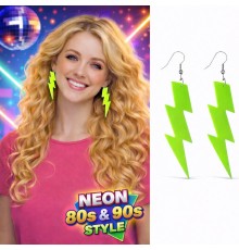 80’ler 90'lar Retro Neon Yeşil Şimşek Küpe 10 cm