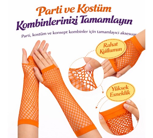 80’ler 90’lar Retro Turuncu File Parmaksız Eldiven 26 cm
