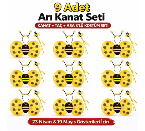9’lu Arı Kostüm Seti – Kanat Taç Asa