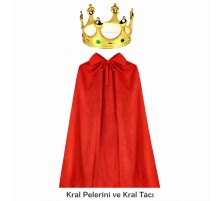 90 cm Kral Pelerini ve Altın Kral Tacı Seti