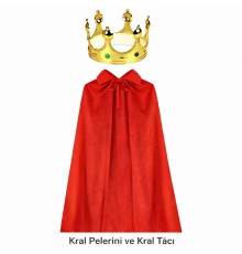 90 cm Kral Pelerini ve Altın Kral Tacı Seti