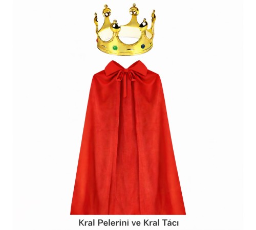 90 cm Kral Pelerini ve Altın Kral Tacı Seti