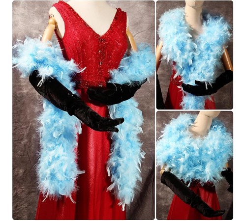 Açık Mavi Renk Kabarık Kalın Otriş Boa Tüy 6 cm Genişlik 180-200 cm Uzunluk