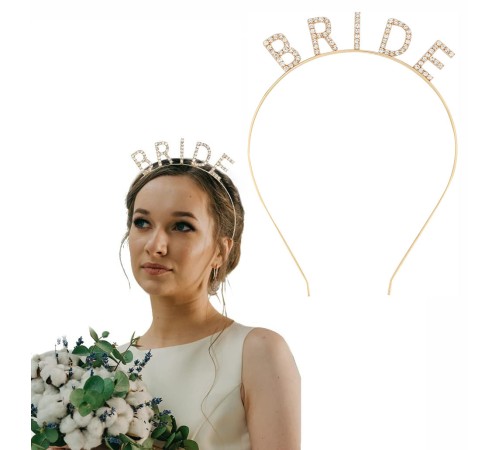 Altın Gold Renk Bekarlığa Veda Kristal Taş Bride Tacı İthal 16x10 cm
