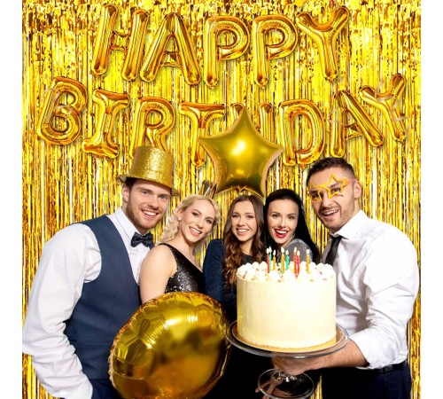 Altın Gold Renk Ekstra Metalize Parlak Saçaklı Arka Fon Perde İthal A Kalite 1x2 Metre