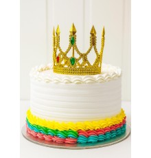 Altın Işıltılı İnce Pasta Tacı Pasta Üstü Taç Plastik Malzeme 8x8 cm