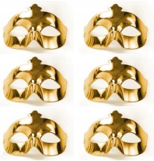 Altın Metalize Renk Düz Balo Parti Maskesi 6 Adet