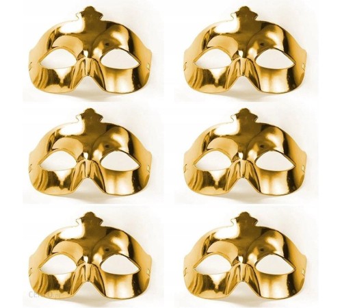 Altın Metalize Renk Düz Balo Parti Maskesi 6 Adet