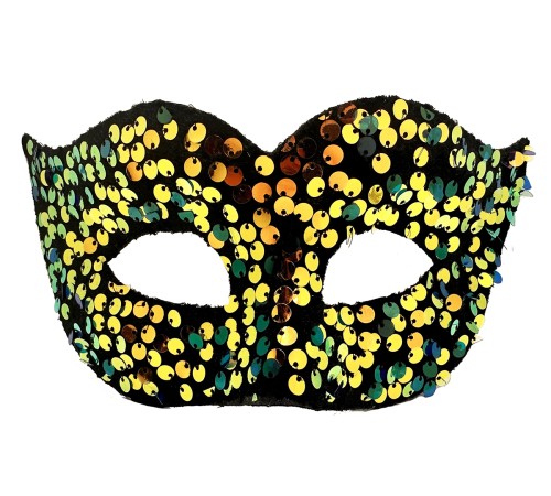 Altın Renk Arkadan Lastikli Pul Payet İşlemeli Balo After Parti Maskesi