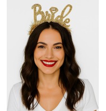 Altın Renk Bekarlığa Veda İtalik Yazı Alyanslı Bride Taç