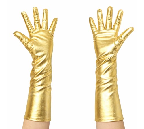 Altın Renk Dirsek Altı Lüks Saten Eldiven 40 cm
