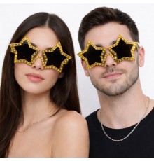 Altın Renk Disko Yıldızı Retro Parti Gözlüğü 16X7 cm