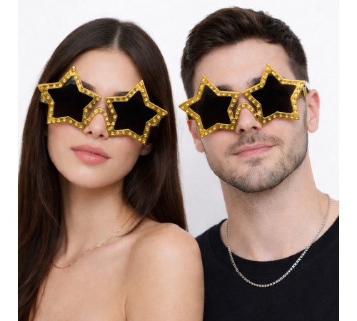 Altın Renk Disko Yıldızı Retro Parti Gözlüğü 16X7 cm