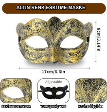 Altın Renk Eskitme Maskeli Balo Maskesi – Venedik Tarzı Parti Maskesi