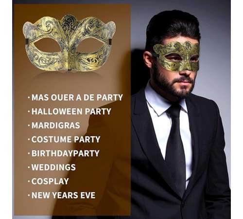 Altın Renk Eskitme Maskeli Balo Maskesi – Venedik Tarzı Parti Maskesi