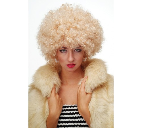 Altın Renk Kıvırcık Afro Bonus Peruk Saç Parti Peruğu Platin Gold