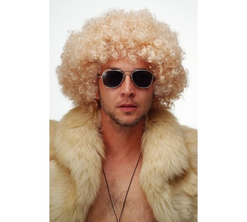 Altın Renk Kıvırcık Afro Bonus Peruk Saç Parti Peruğu Platin Gold