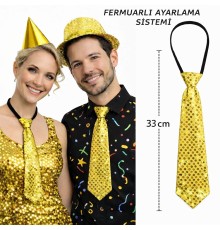 Altın Renk Pul Payetli Işıltılı Parti Kravatı 33 cm