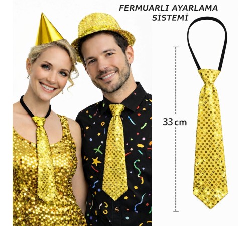 Altın Renk Pul Payetli Işıltılı Parti Kravatı 33 cm