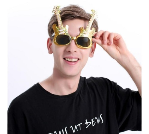 Altın Renk Rockn Roll Gitar Şekilli Parti Gözlüğü 15x15 cm