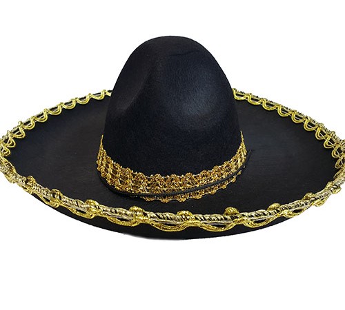 Altın Renk Şeritli Meksika Mariachi Latin Şapkası 55 cm Çocuk